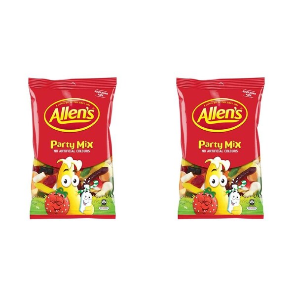2x Allen's 1.3kg Party Mix Snakes/Furits/Fruit Jelly/Milk Bottle/Frogs Snack