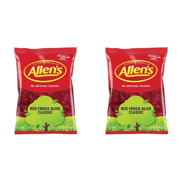 2x Allen's 1.3kg Red Frogs Raspberry Flavoued Chewy Candy/Lollies/Sweets Bag