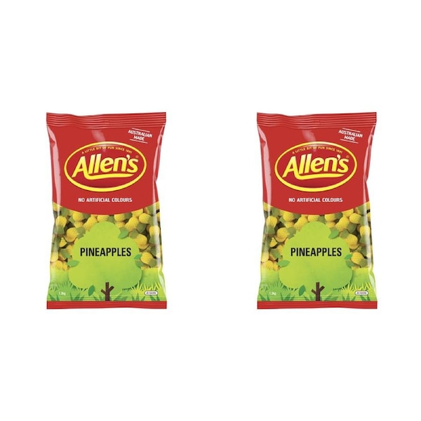 2x Allens Pineapples Large Soft Chew Confectionery Lolly/Candy Bag Sweets 1.3kg