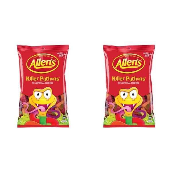 2x Allen's 1kg Killer Pythons/Snakes Fruit Flavoured Chewy Sweets/Candy Snack
