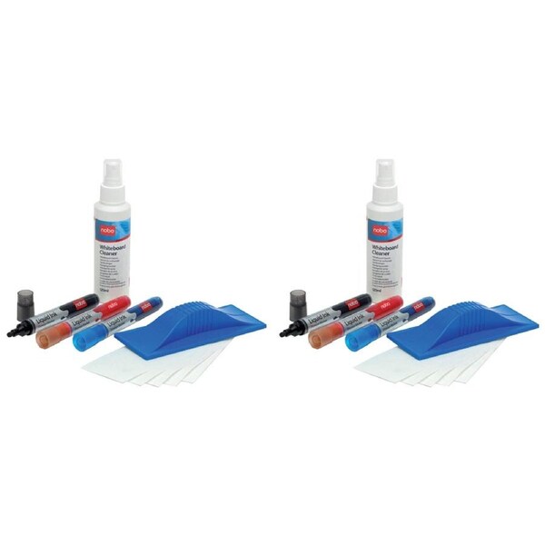 2x 5pc Nobo Whiteboard Kit w/ Liquid Cleaner Spray/Dry-Erase Markers/Eraser