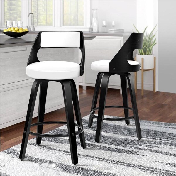 ALFORDSON Wooden Bar Stools Eden Kitchen Counter Swivel Dining Chair x2 Black & White x2