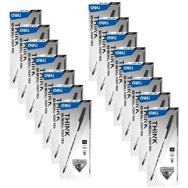 15x 12PK Deli Ballpoint Writing/Drawing Stationery Pen Medium 1.0mm Black Ink