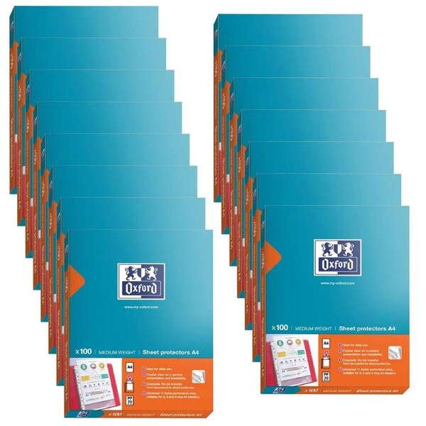 1500pc Oxford A4 Copy Safe Medium Weight White Strip Sheet Protector Clear