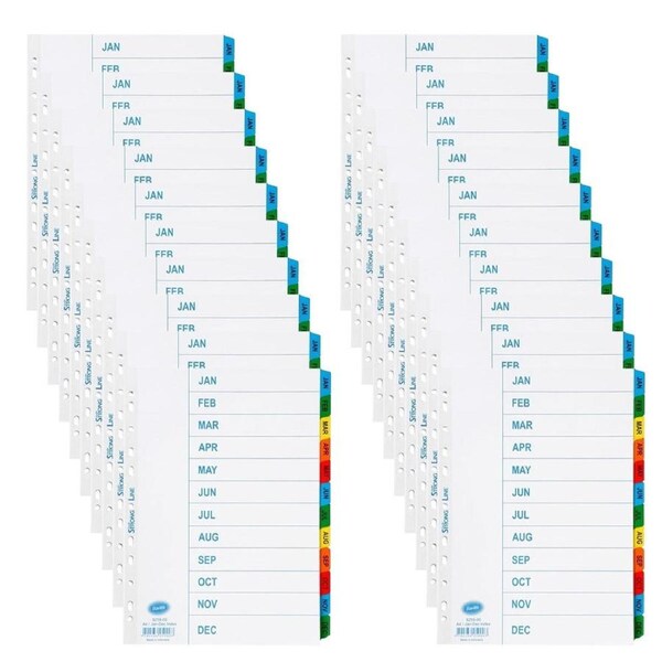 20x Bantex Indices A4 January - December Coloured Custom Tab Dividers Mylar