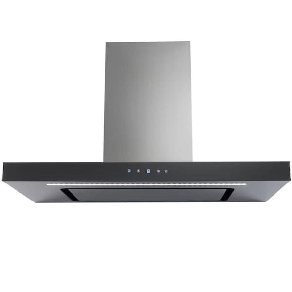 Euromaid 90cm Stainless Steel & Black Glass 1000m3/hr Canopy Rangehood