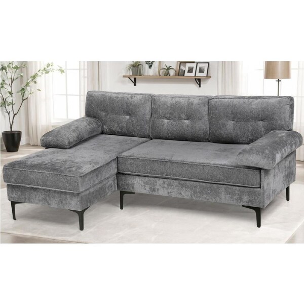 Advwin 3 Seater Sofa Couch L-Shape Chenille Lounge Chaise w/ Reversible Recliner Grey