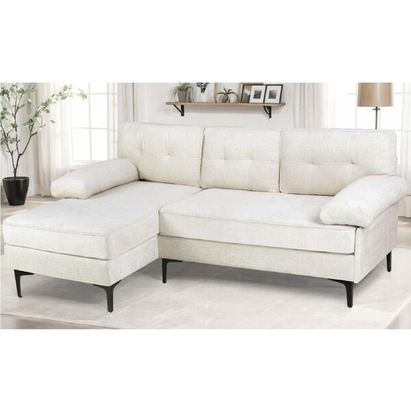 Advwin 3 Seater Sofa Couch L-Shape Chenille Lounge Chaise w/ Reversible Recliner Beige