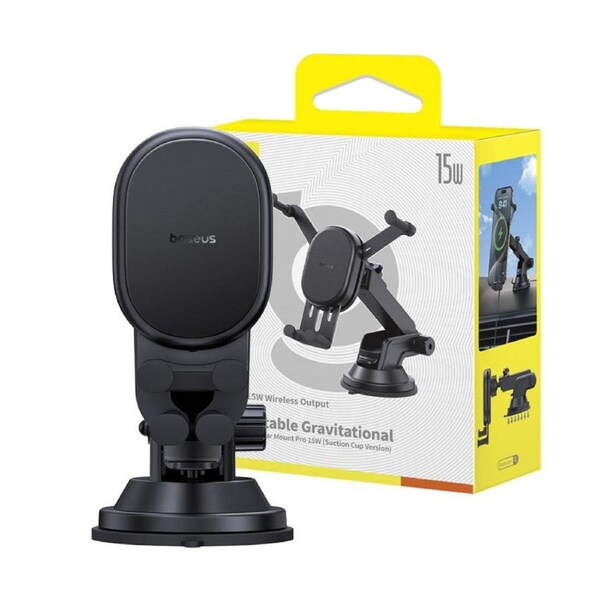 Baseus Stable Gravitational Wireless Charging Car Mount Pro 15W (Suction Cup Version)-Cluster Black