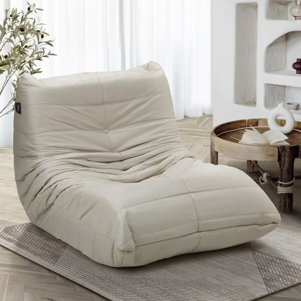 Oikiture Floor Sofa Accent Chair Foam Lazy Couch Lounge Beige