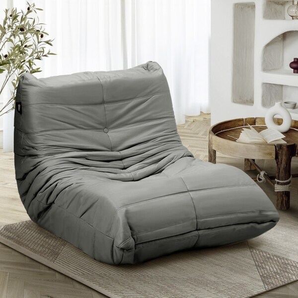 Oikiture Floor Sofa Accent Chair Lazy Couch Foam Lounge Grey