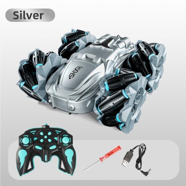 Catzon 2.4Ghz Remote Control Car 360 Rotating RC Stunt Cars with headlights Double Sided Fast Flips Cars for 6-12 Year Old Kids Silver