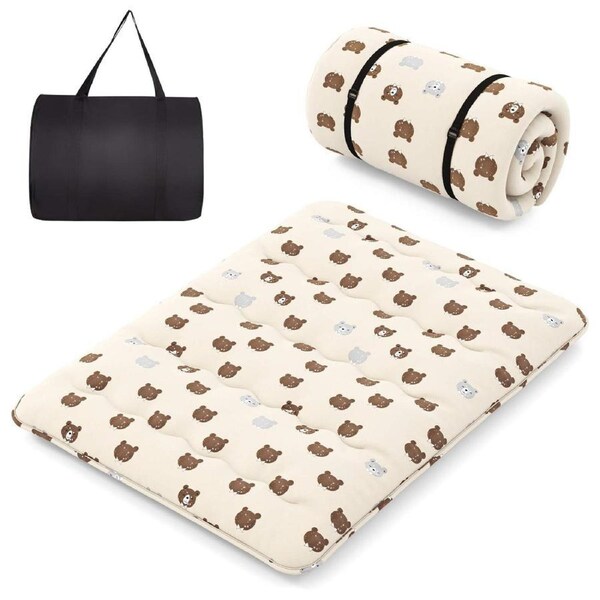 Giantex Queen Size Floor Mattress Roll up Bed Mattress w/Washable Cover & Carry Bag Portable Sleeping Pad Brown