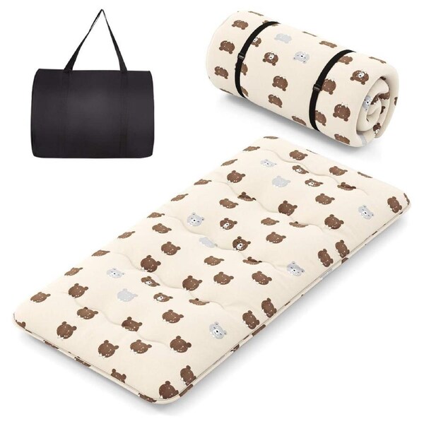 Giantex Single Size Floor Mattress Roll up Bed Mattress w/Washable Cover & Carry Bag Portable Sleeping Pad Brown