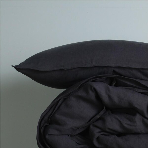 M Home French Linen Charcoal Double Stitch Standard Pillowcase Pair