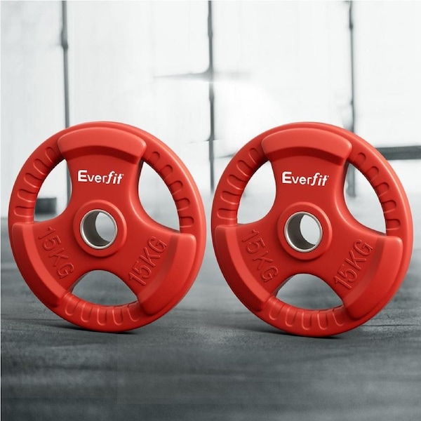 15kgx2 Everfit Weight Plates Olympic Dumbbell Barbell Plate Weight Lifting Home Gym Red
