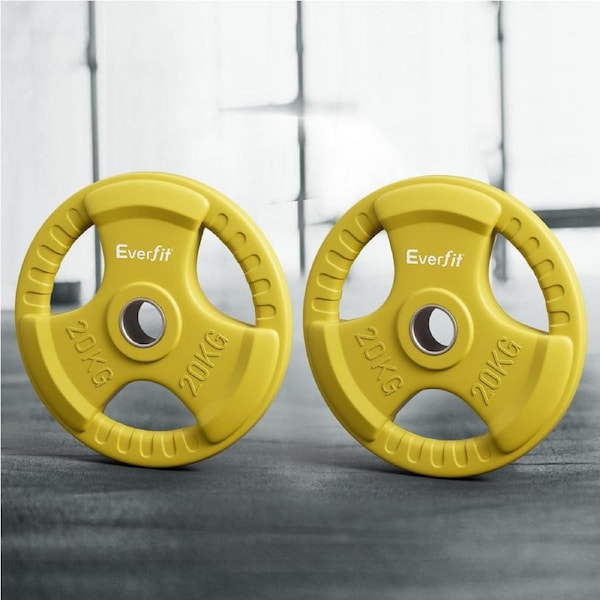 20kgx2 Everfit Weight Plates Olympic Dumbbell Barbell Plate Weight Lifting Home Gym Yellow