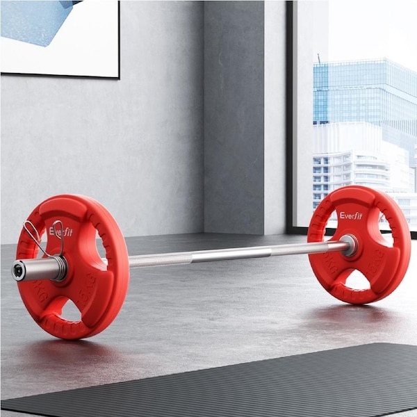 120cm 36kg Everfit Barbells Set Dumbbell Barbell Plate Weight Lifting Home Gym Red Lifting