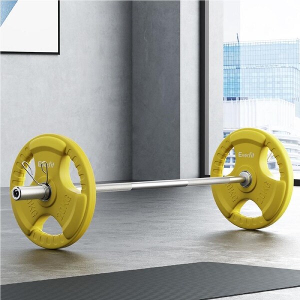 120cm 46kg Everfit Barbells Dumbbell Barbell Plate Weight Lifting Home Gym Yellow