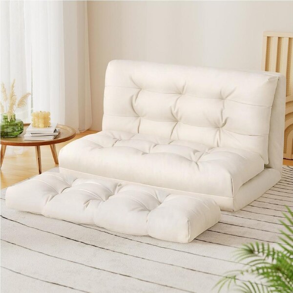 Artiss Floor Lounge Sofa Bed Chair Recliner Chaise Pillow Leather Foldable White