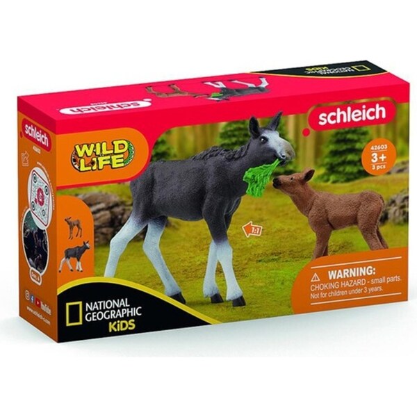 Schleich Moose & Calf Animal Action Figure/Figurine Kids/Children Play Toy 3+