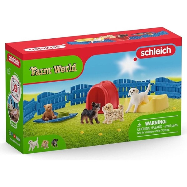 13pc Schleich Puppy Dog & Pen Animal Action Figure Kids Toy Fun Play Set 3-8y