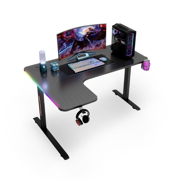 MIUZ RGB LED Gaming Desk Computer Home Office Writing Desk Racer Table Black 160cm