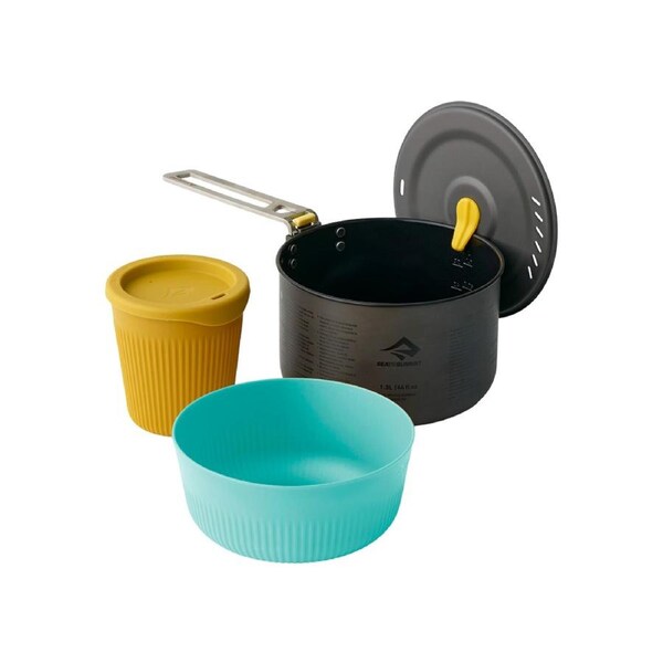Sea to Summit Frontier 3 Piece Ultralight One Pot 1 Person Cook Set - 1.3L Pot w/ S Bowl and Cup