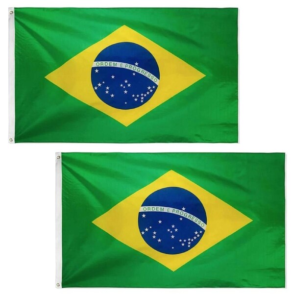 2-PACK Large Brazilian Brazil Flag 90cm x 150cm - 3ft x 5ft