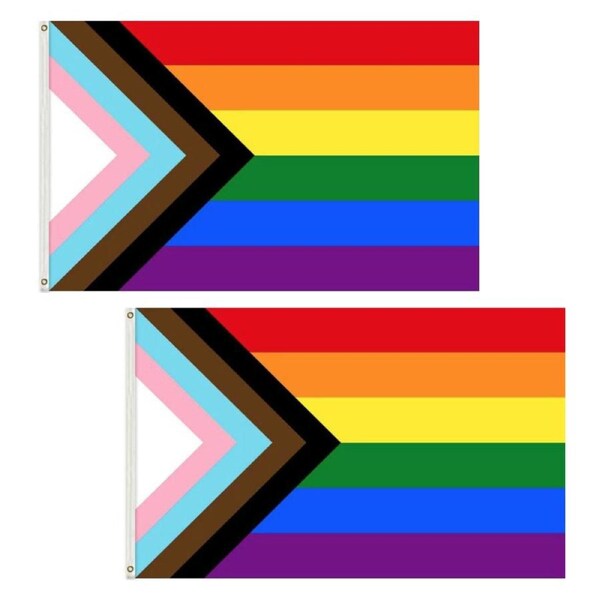 2-PACK Large Progressive Pride Rainbow Flag Heavy Duty Outdoor Gay Lesbian LGBTQ 90 X 150 CM - 3ft x 5ft