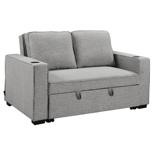 Sarantino Hoffman Linen Sofa Bed Chair With Cushions &cup Holders Light Grey