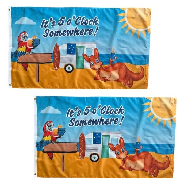 2-PACK Large Its 5 O'Clock Somewhere Australian Flag Heavy Duty Outdoor 90 X 150 CM - 3ft x 5ft