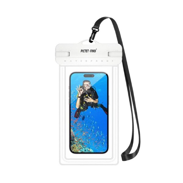 Catzon Waterproof Mobile Phone Bag IPX8 Phone Case with Lanyard Dry Bag for Up to 8.2 Inch-White