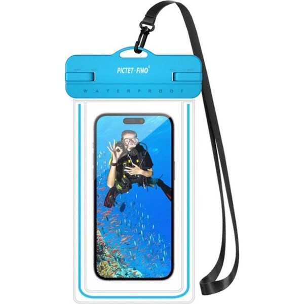 Catzon Waterproof Mobile Phone Bag IPX8 Phone Case with Lanyard Dry Bag for Up to 8.2 Inch-Blue