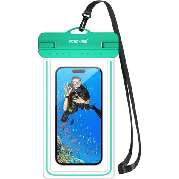 Catzon Waterproof Mobile Phone Bag IPX8 Phone Case with Lanyard Dry Bag for Up to 8.2 Inch-Green