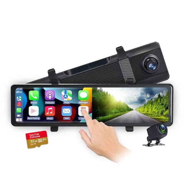 Elinz 11.26" Clip On Rear View Mirror Carplay & Android Auto Real 4K + 1080P Dual Dash Cam Camera WiFi ADAS Smart Driving Assistant Car DVR 32GB U3