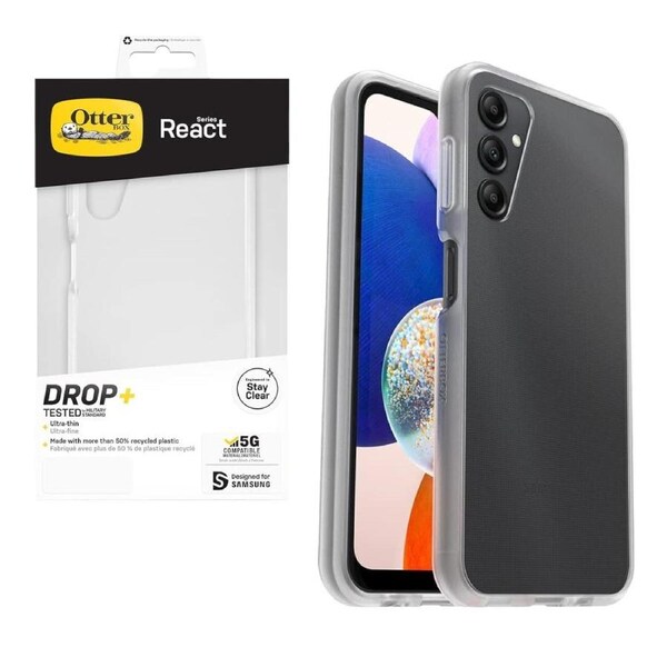 OtterBox React Samsung Galaxy A14 5G (6.6") Phone Case Clear Antimicrobial Soft Grip Ultra-Slim