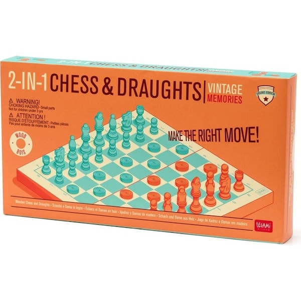 Legami Wooden 2-in-1 Chess & Draughts Classic Tabletop Game Board Play Set