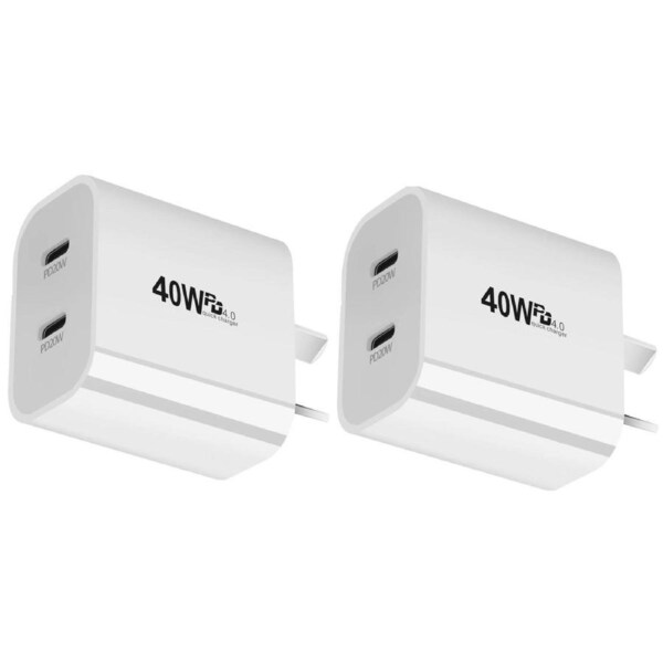 2PCS 40W Dual Type C PD Fast Wall Charger Adapter For For IOS, Android & All Type C Devices
