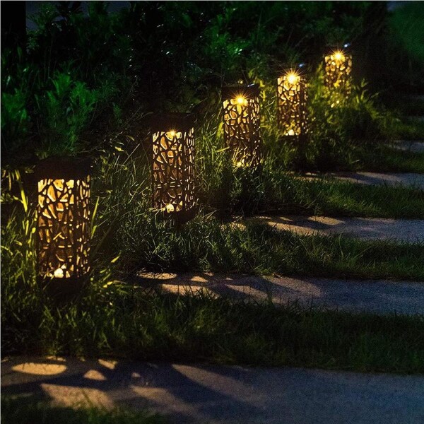 CLORA 4PCS Solar LED Pathway Lights Automatic Outdoor for Garden Patio Yard Lawn Lamp Warm White