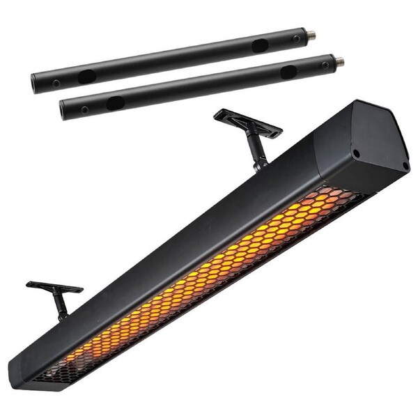 Heatstrip 3200W Intense Electric Heater & 2pc 60cm Heater Ext Mount Poles Black