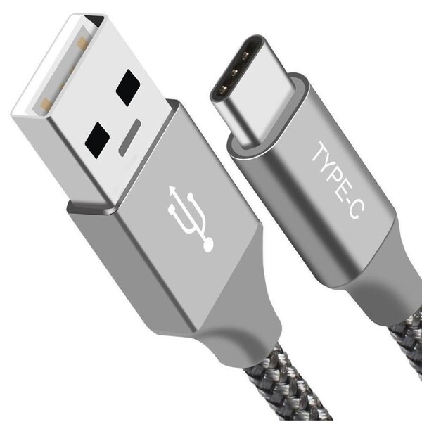 Astrotek 1m USB-C Type-C Data Sync Charger Cable Silver Strong Braided Heavy