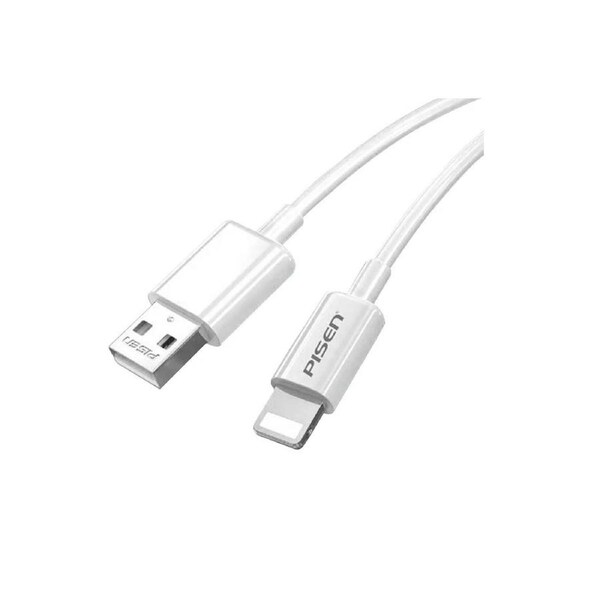 Pisen Lightning to USB-A Cable (1M) White - Support Safe Charge 2.4A, Stretch-Resistant, Reinforced, Durable, Apple iPhone/iPad/MacBook