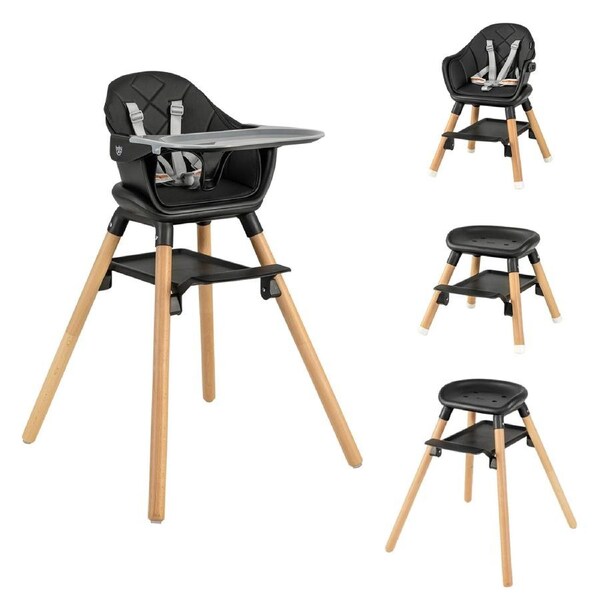 Babyjoy 6-in-1 Convertible Baby Highchair Toddler Dining Feeding Seat w/Trays & Storage Shelf Kids Chair Black