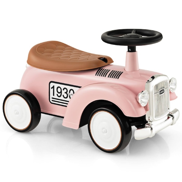 Costway Foot to Floor Riding Car Retro Ride On Toy Walker Vehicle w/Storage & EVA Wheels Birthday Gift Pink