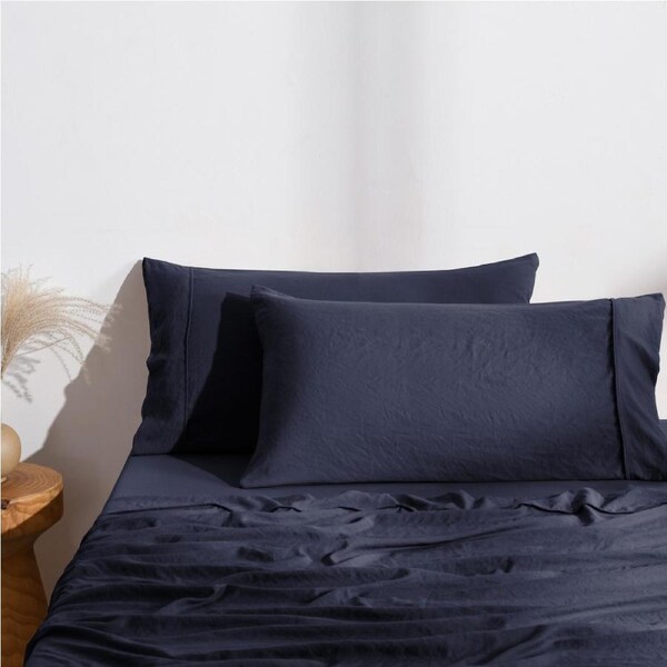 Dreamaker Superfine Washed Microfibre Easy Care King Pillowcase Twin Pack Navy