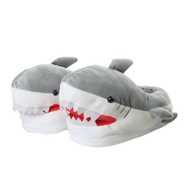 Nevenka Comfortable Chomping Shark Cozy Warm Slippers-Gray One Size (26cm)