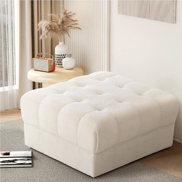 Oikiture 1 Seater Boucle Modular Ottoman Lounge Chair Armless TOFU White