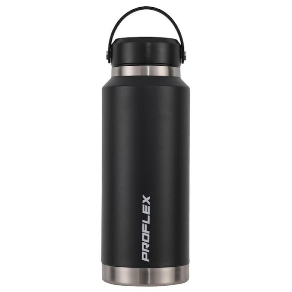 Proflex 1L Double Wall Insulated Stainless Steel Water Bottle, Drink Jug with Handle, Black