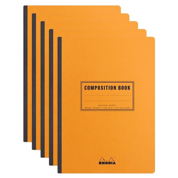 5x Rhodia A5 Composition Book Office Stationery Notebook Ruled w/ Margin Orange